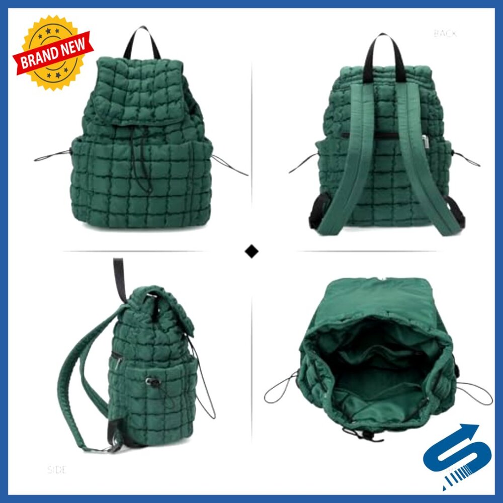Quilted Puffer Backpack Lightweight Drawstring Da… - image 2